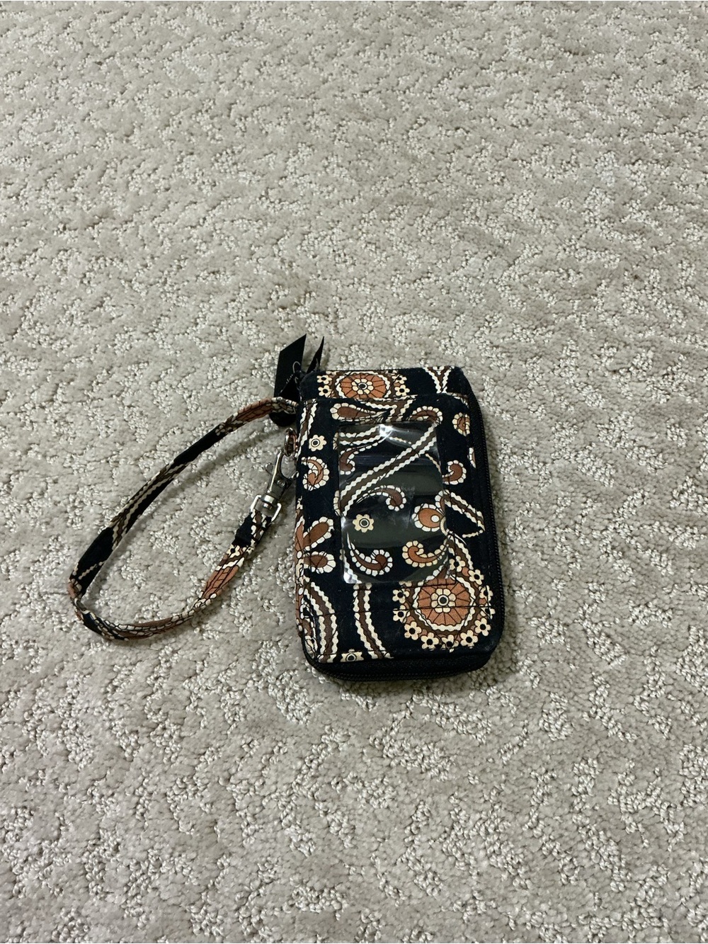 Vera Bradley Black Floral Wristlet with Brown & Cream Accents